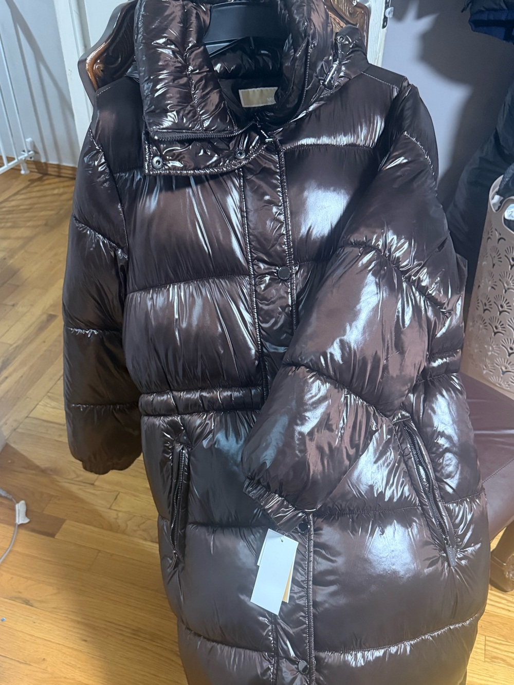 MICHAEL Michael Kors Shiny Dark Brown Puffer Coat